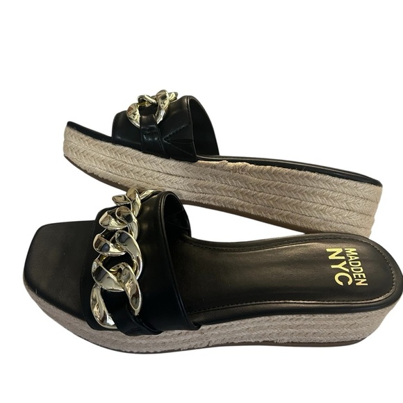 Madden NYC Wedge Silver Toned Chain Espadrille Slide Sandals Sz 9 - Picture 3 of 11